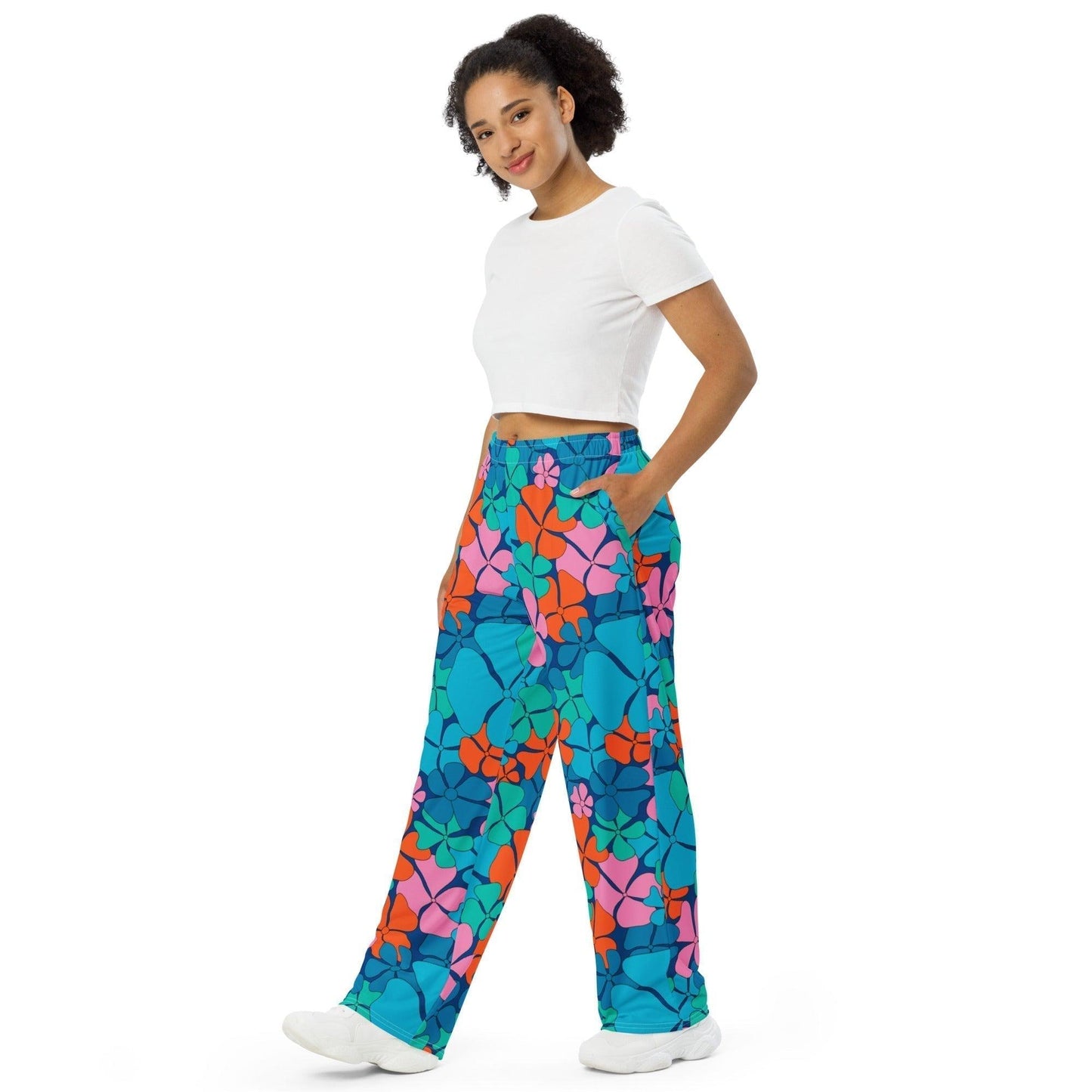 Pants - ADELIE blue orange - Wild Floral Print