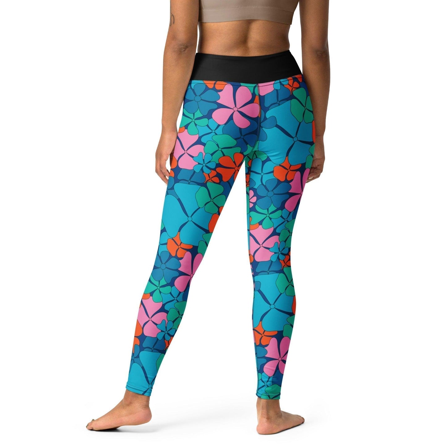 Yoga Leggings -2- ADELIE orange blue - Wild Floral Print