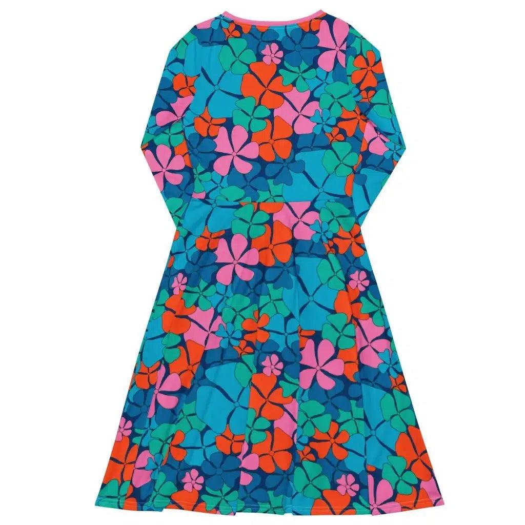Midi Dress - ADELIE orange blue - Wild Floral Print