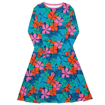 Midi Dress - ADELIE orange blue - Wild Floral Print