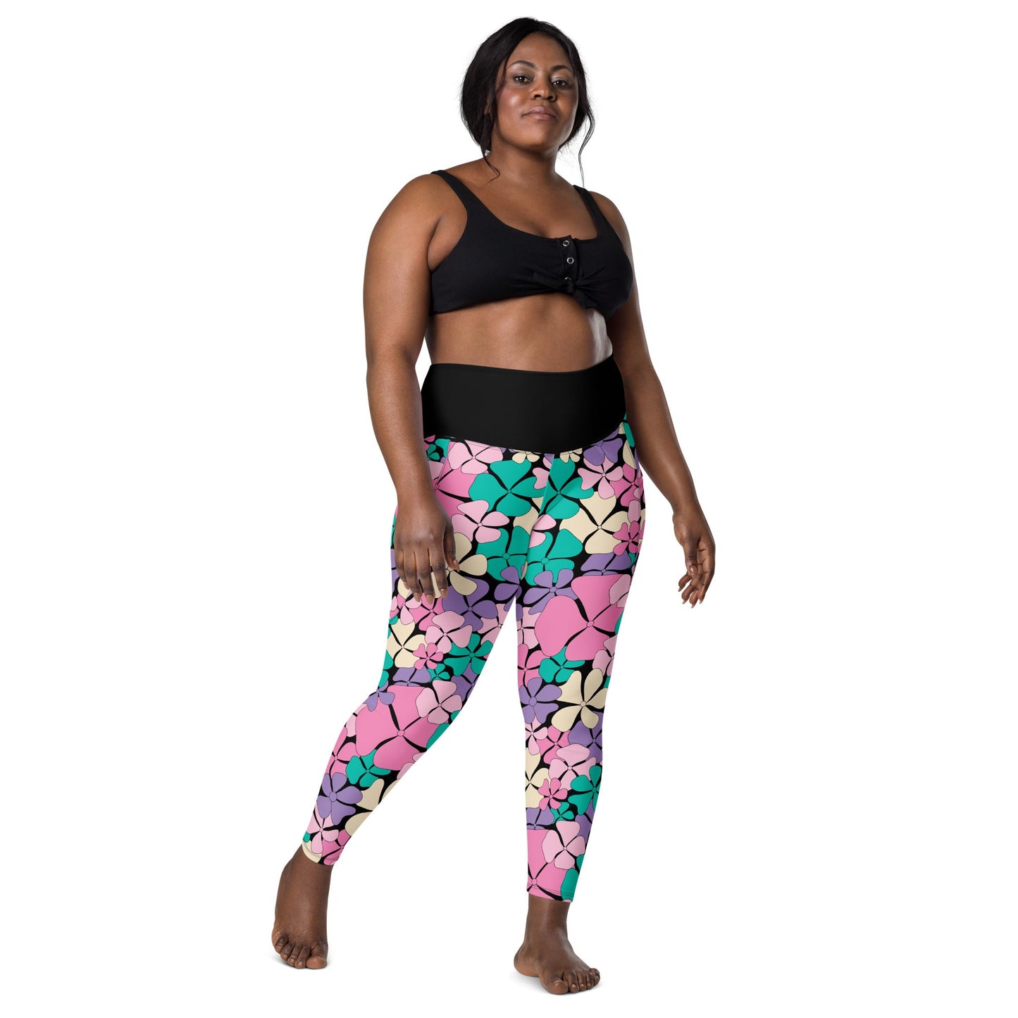 Leggings With Pockets - ADELIE pink mint - Wild Floral Print