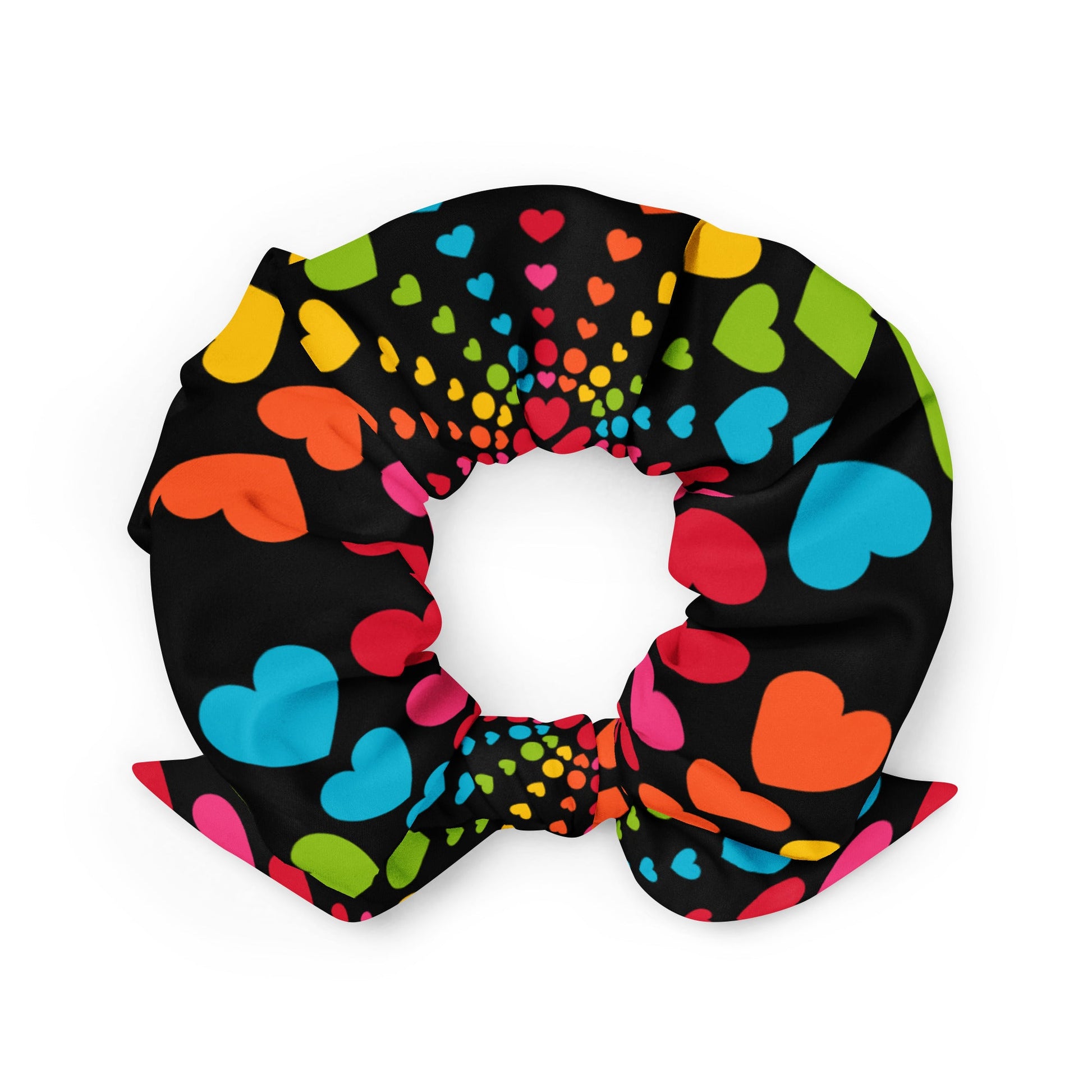 Scrunchie - ALL HEARTS MATTER black - Colorful Hearts in Circles