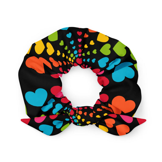 Scrunchie - ALL HEARTS MATTER black - Colorful Hearts in Circles
