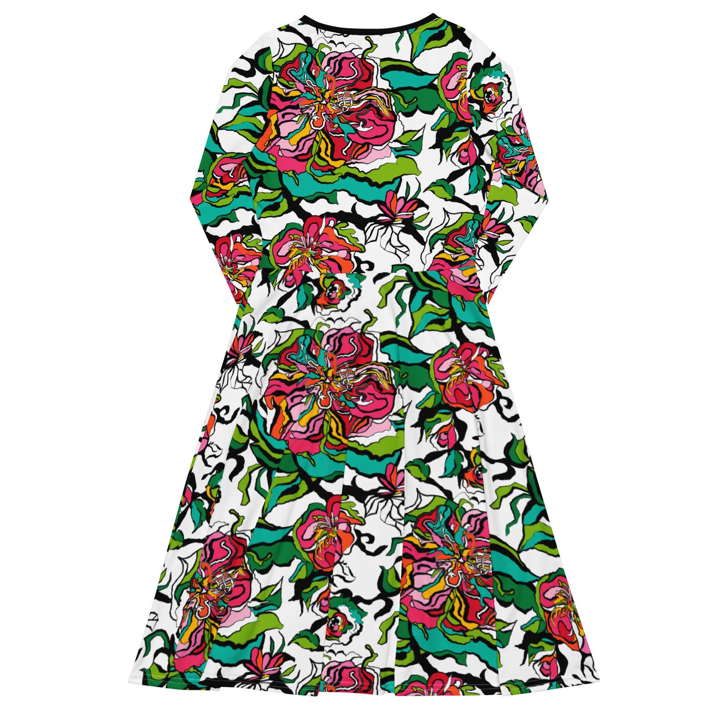 Midi dress - BLOOM RIOT white - Edgy floral print