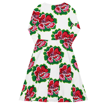 Midi dress - POPPY PARADE red white - Bold poppy print