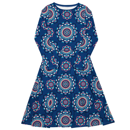 Midi dress - FOREVERMORE summer blue - Romantic flower and heart print 6XL