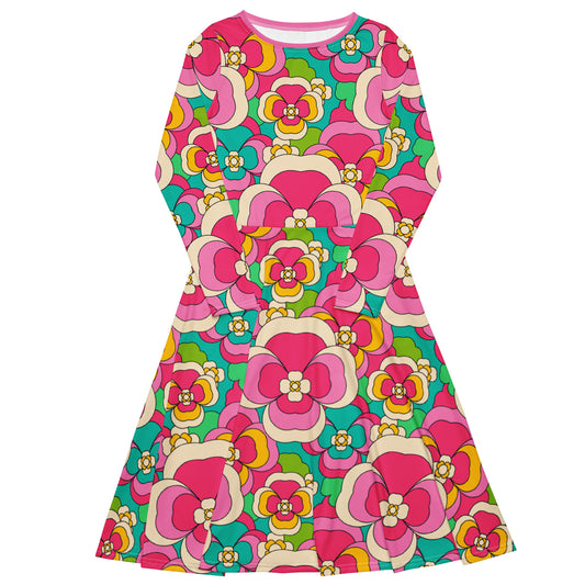 Midi dress - PANSY FANTASY pastel - Retro pansy print 6XL
