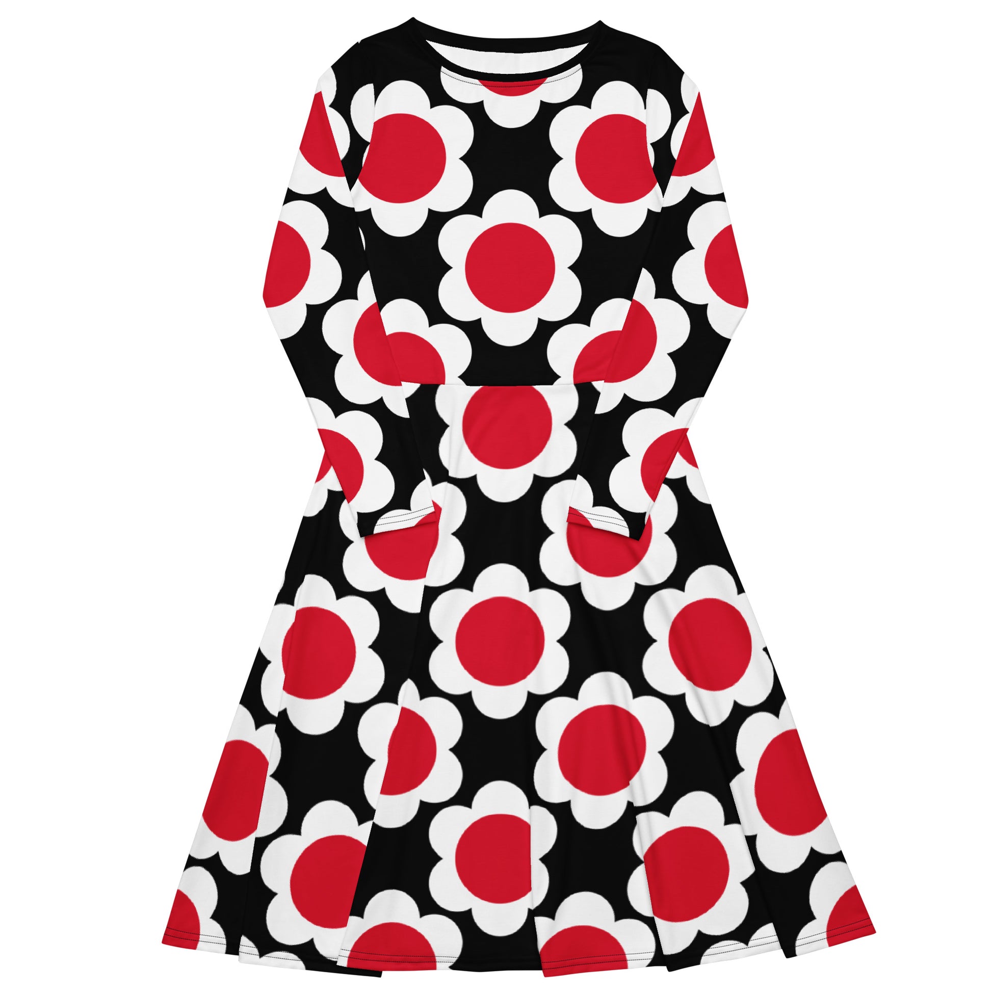 Midi dress - ELLIE red white black - Classic floral print 6XL