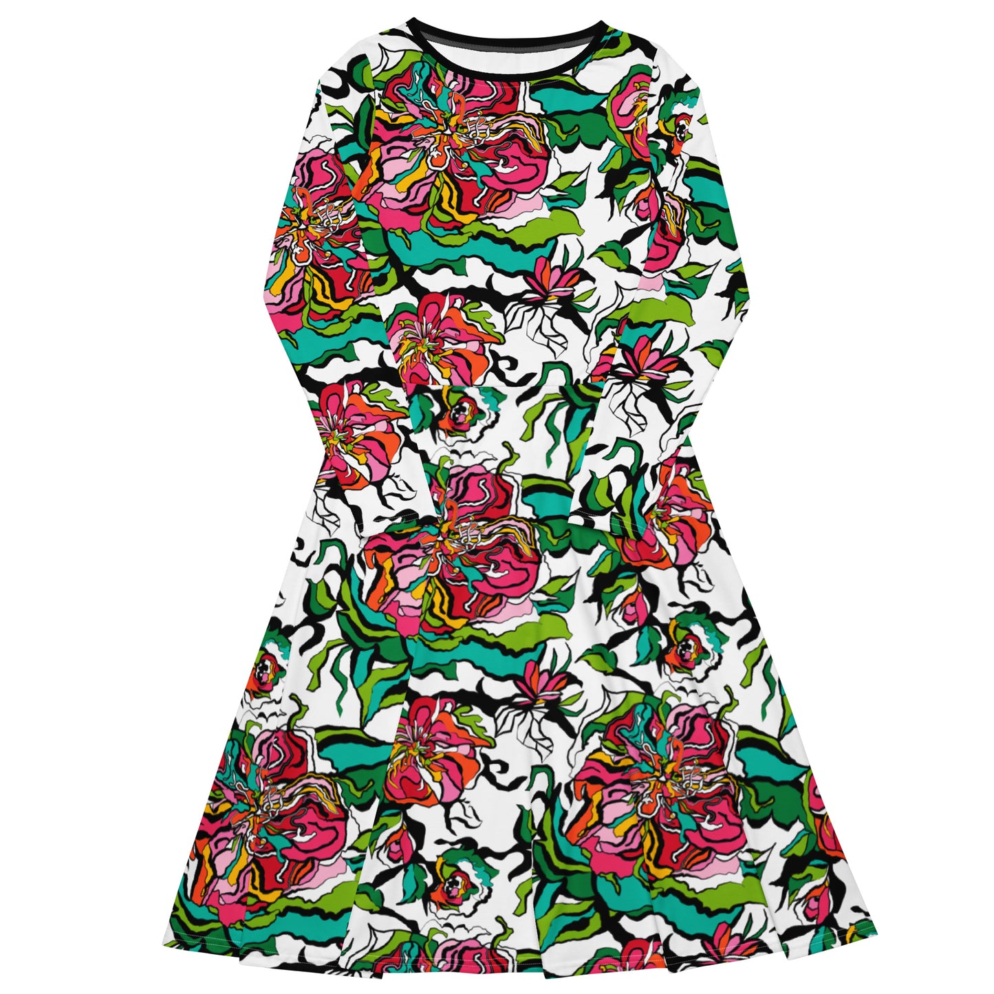 Midi dress - BLOOM RIOT white - Edgy floral print 6XL