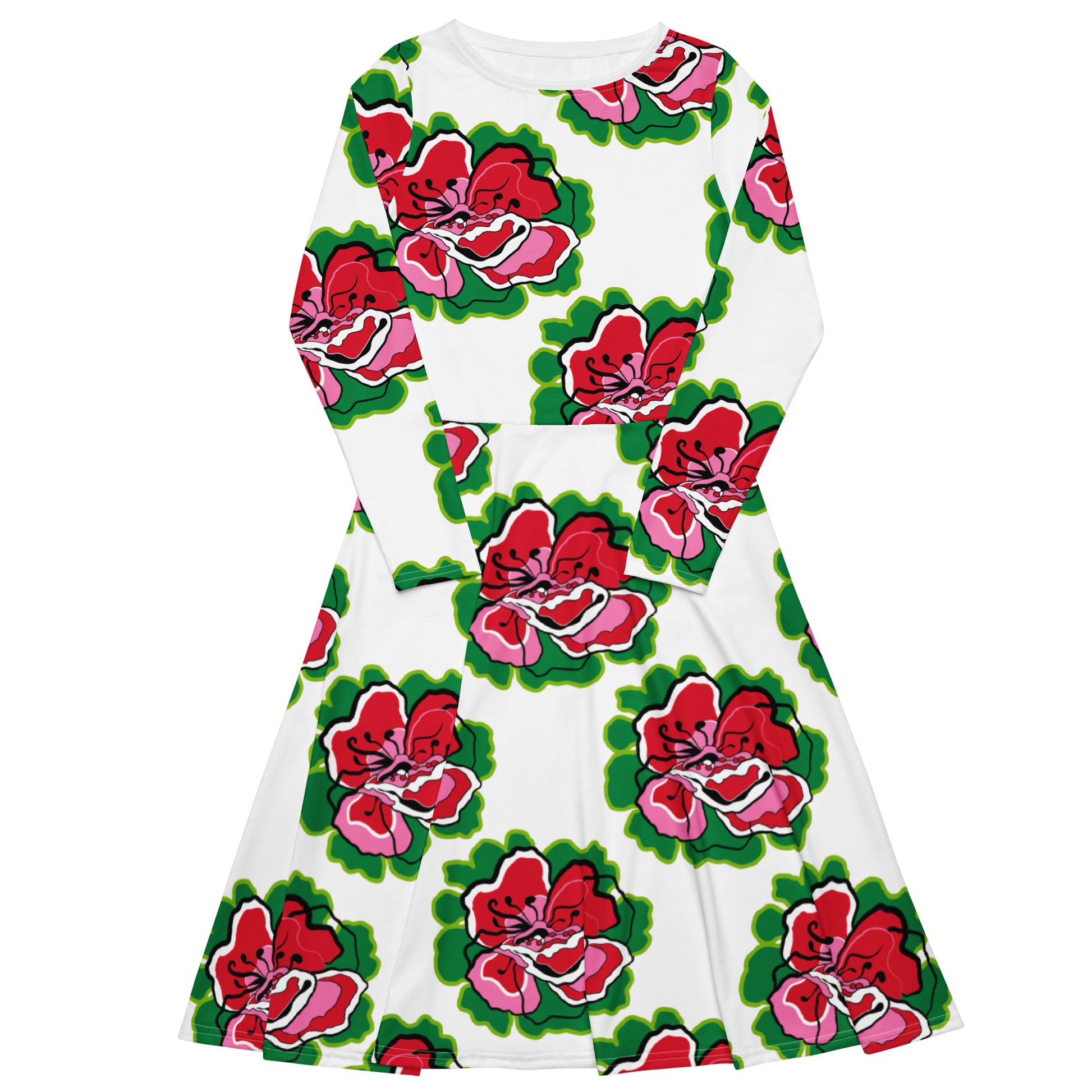 Midi dress - POPPY PARADE red white - Bold poppy print 6XL
