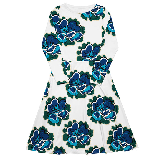 Midi dress - POPPY PARADE blue white - Bold poppy print 3XL