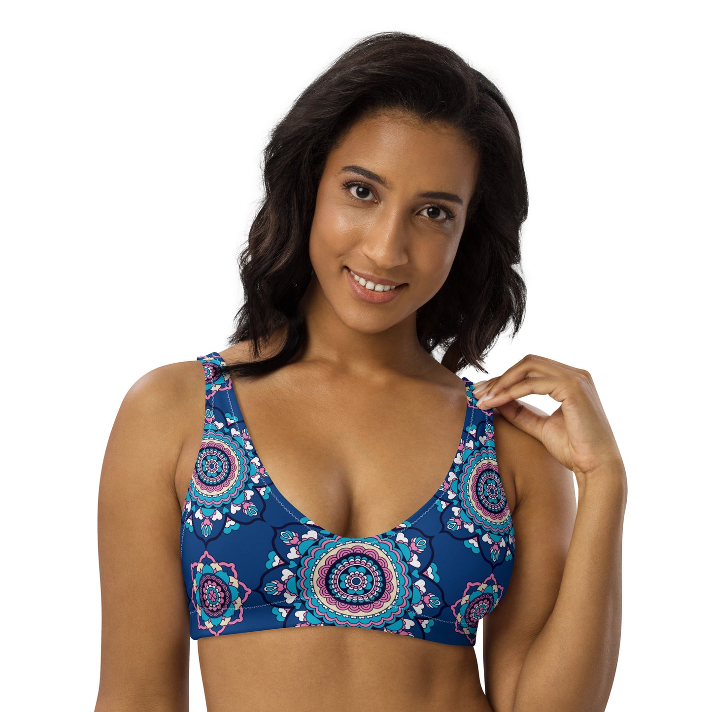 Bikini top - FOREVERMORE summer blue - Romantic flower and heart print 3XL