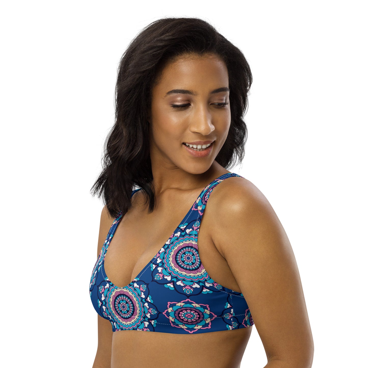 Bikini top - FOREVERMORE summer blue - Romantic flower and heart print