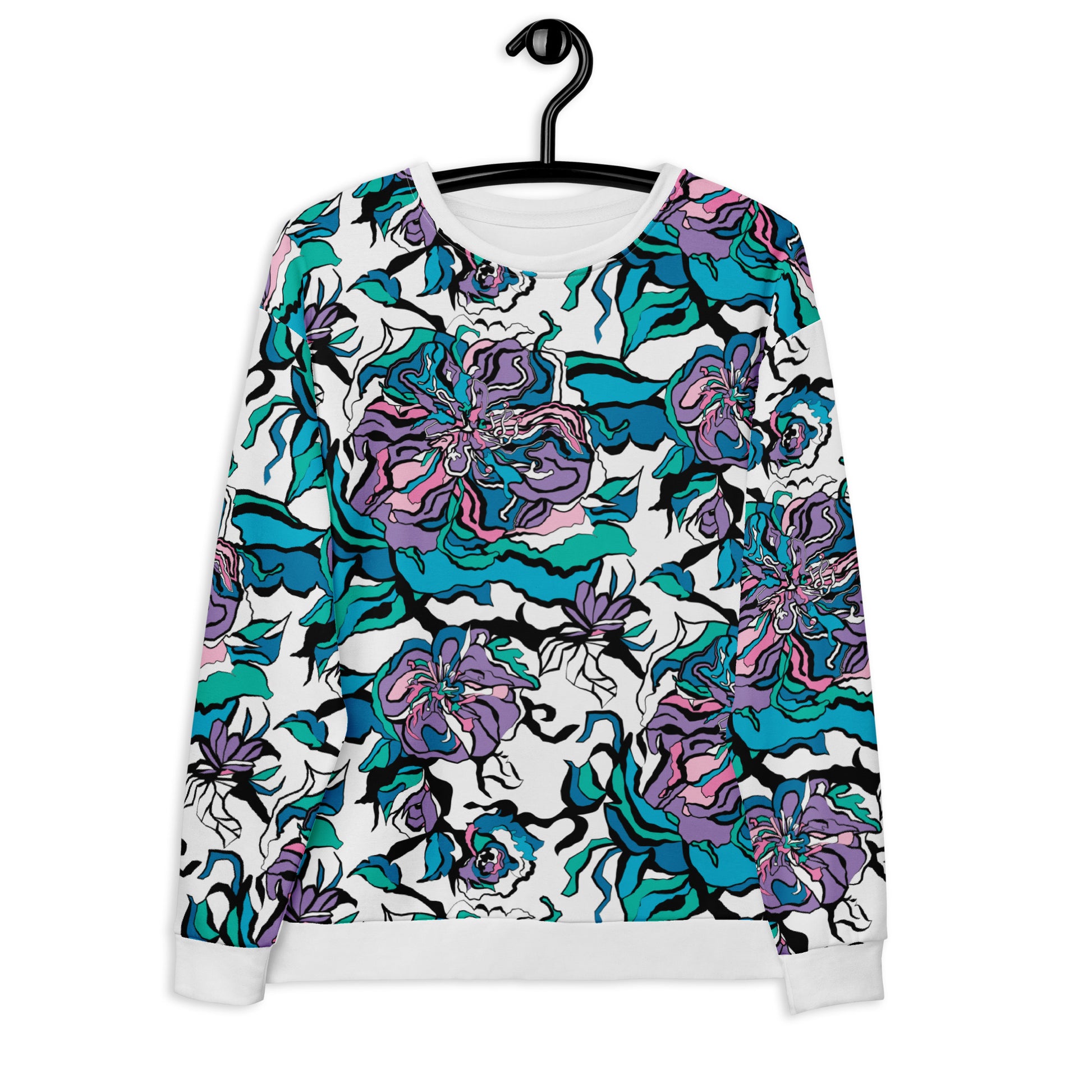 Sweatshirt - BLOOM RIOT blue white - Edgy floral print 6XL