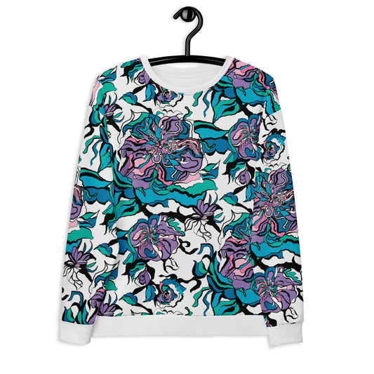 Sweatshirt - BLOOM RIOT blue white - Edgy floral print 6XL