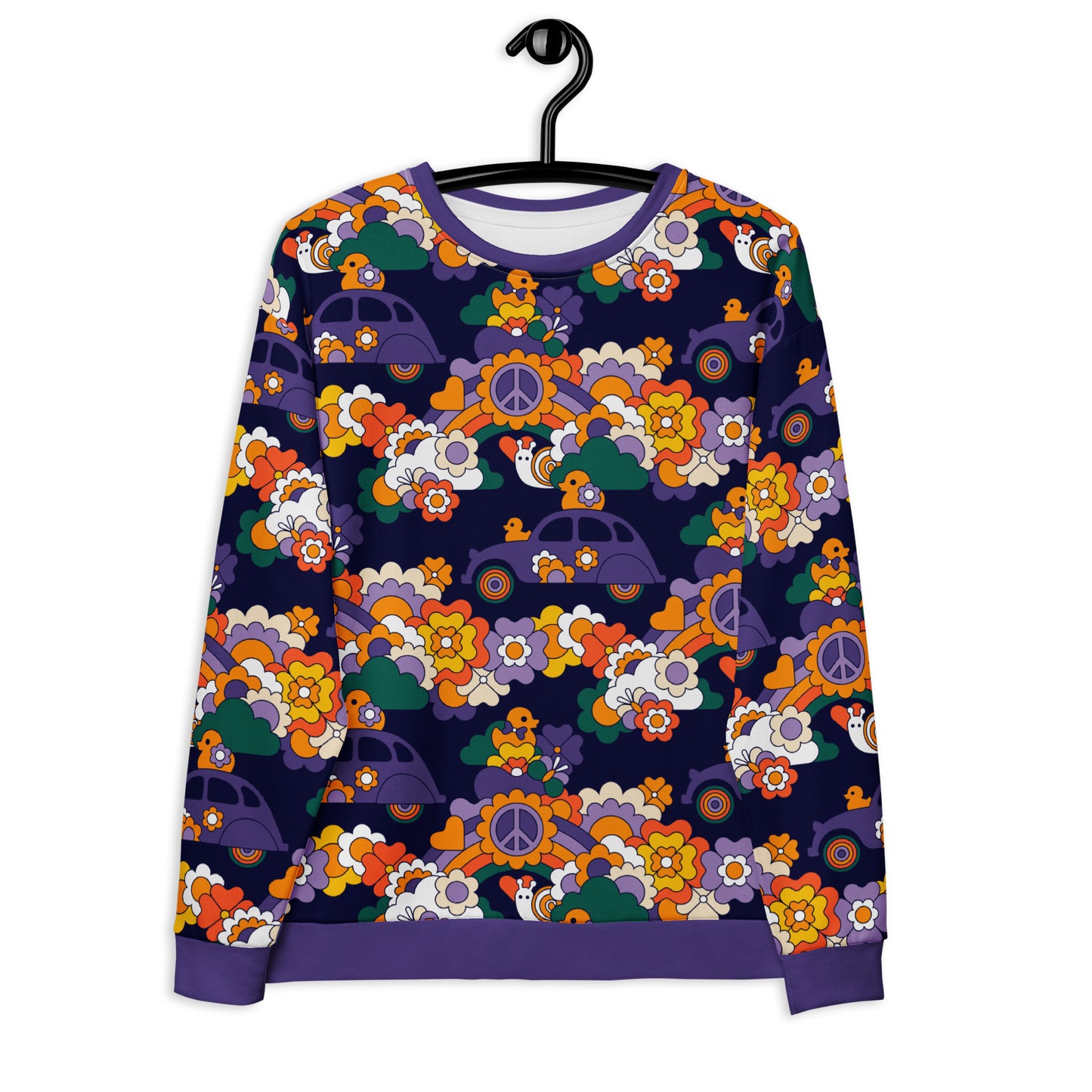 Sweatshirt - DUCKS AND PEACE purple - Hippie roadtrip print 6XL