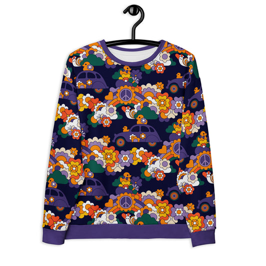 Sweatshirt - DUCKS AND PEACE purple - Hippie roadtrip print 6XL