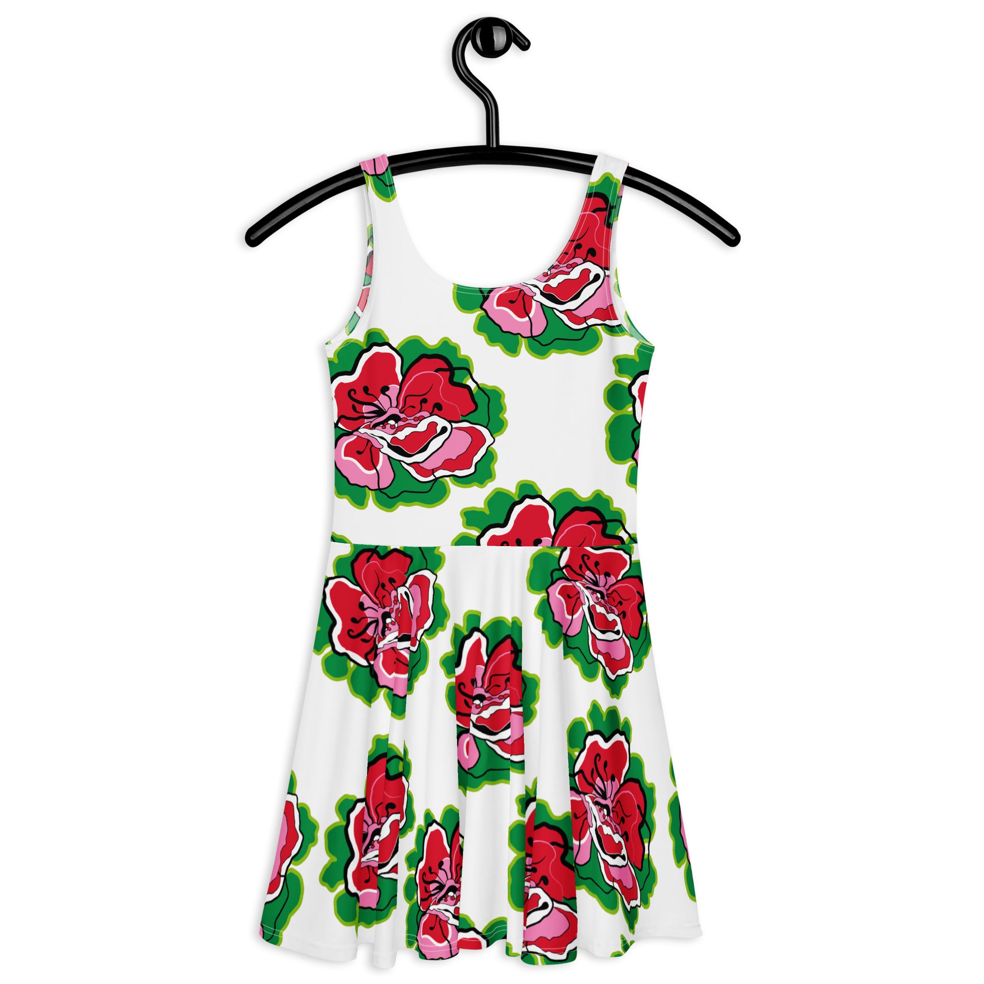 Skater dress - POPPY PARADE red white - Bold poppy print