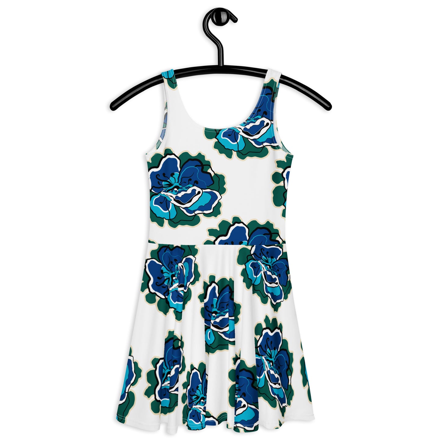Skater dress - POPPY PARADE blue white - Bold poppy print