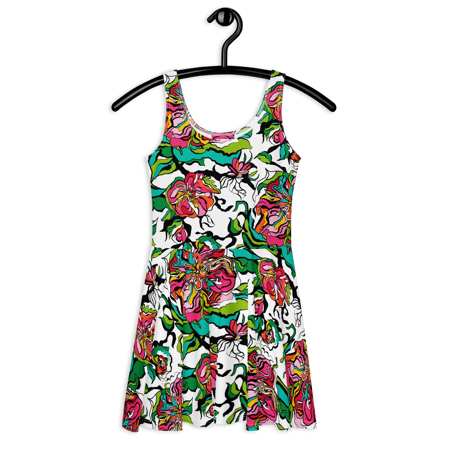 Skater dress - BLOOM RIOT white - Edgy floral print 3XL