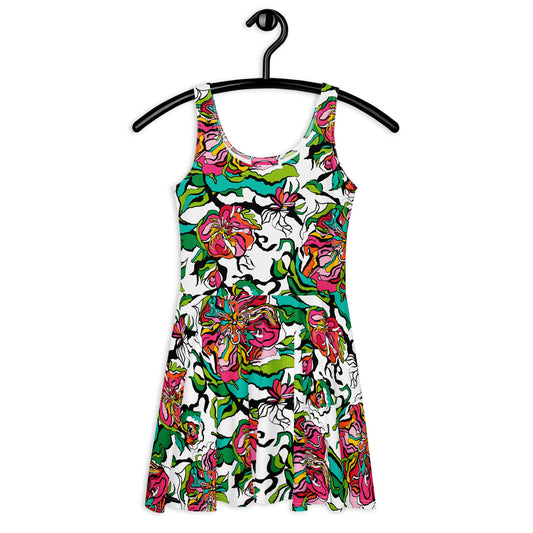 Skater dress - BLOOM RIOT white - Edgy floral print 3XL