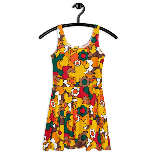 Skater dress - DUCK PARADISE retro - Flower ducks print 3XL