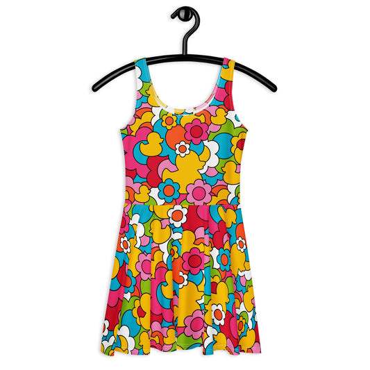 Skater dress - DUCK PARADISE color - Flower ducks print 3XL