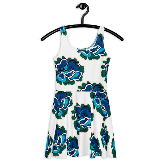 Skater dress - POPPY PARADE blue white - Bold poppy print 3XL