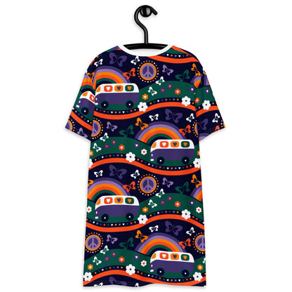 T-shirt dress - HIPPIE DAY purple - Colorful hippie print