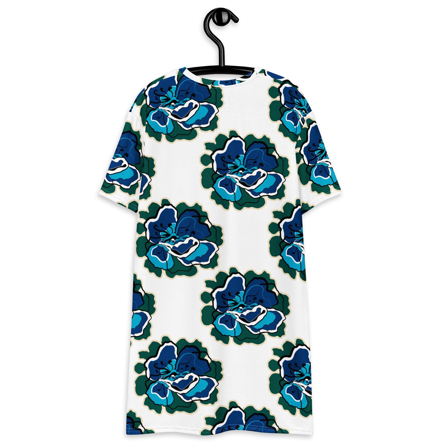 T-shirt dress - POPPY PARADE blue white - Bold poppy print