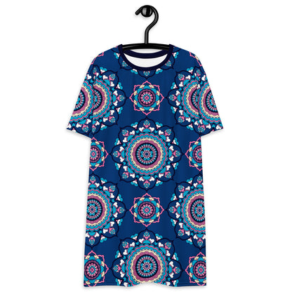 T-shirt dress - FOREVERMORE summer blue - Romantic flower and heart print 6XL