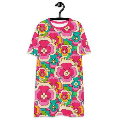 T-shirt dress - PANSY FANTASY pastel - Retro pansy print 6XL