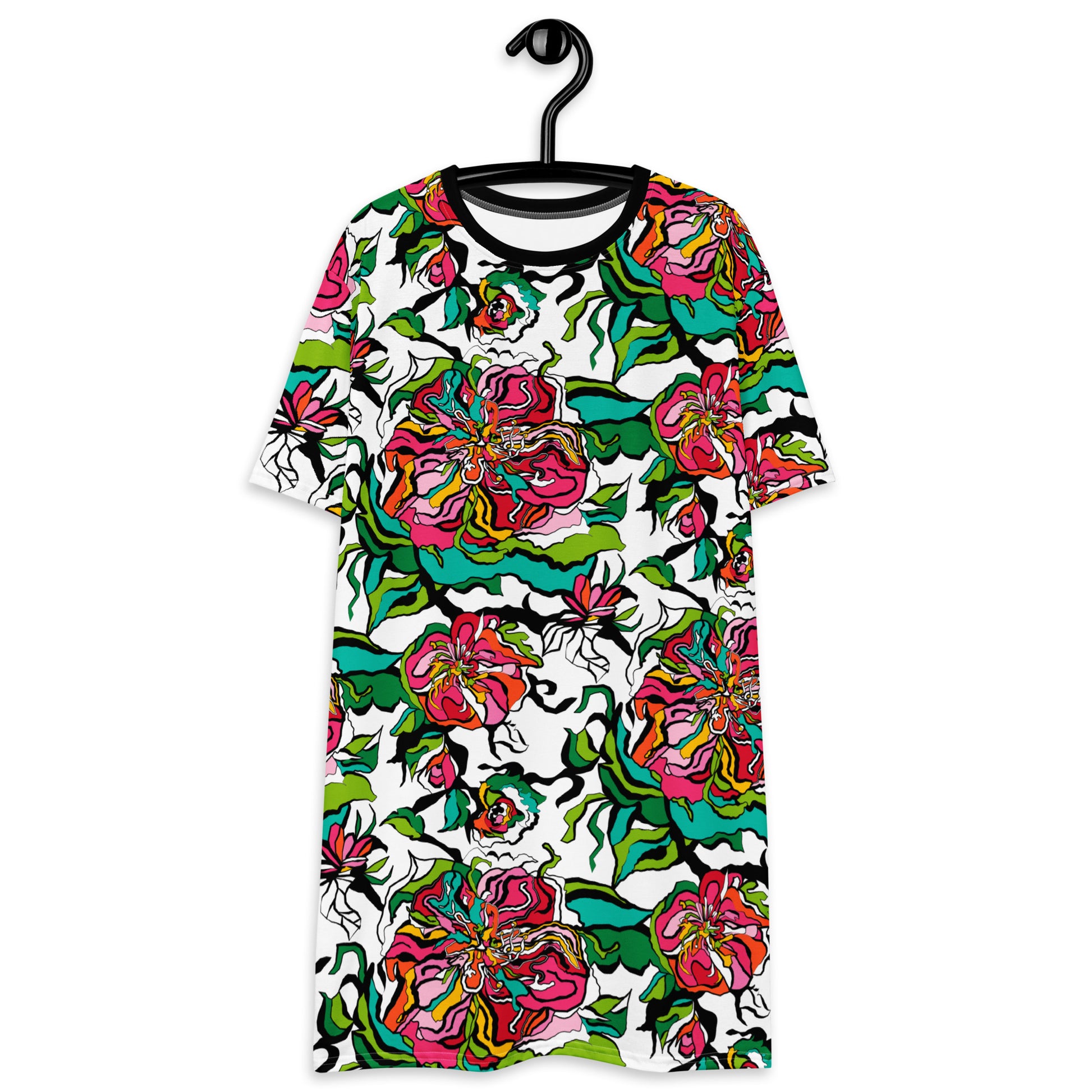 T-shirt dress - BLOOM RIOT white - Edgy floral print 6XL