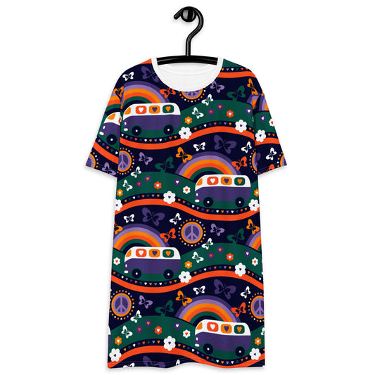 T-shirt dress - HIPPIE DAY purple - Colorful hippie print 6XL