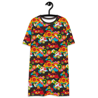 T-shirt dress - DUCKS AND PEACE rainbow - Hippie roadtrip print 6XL