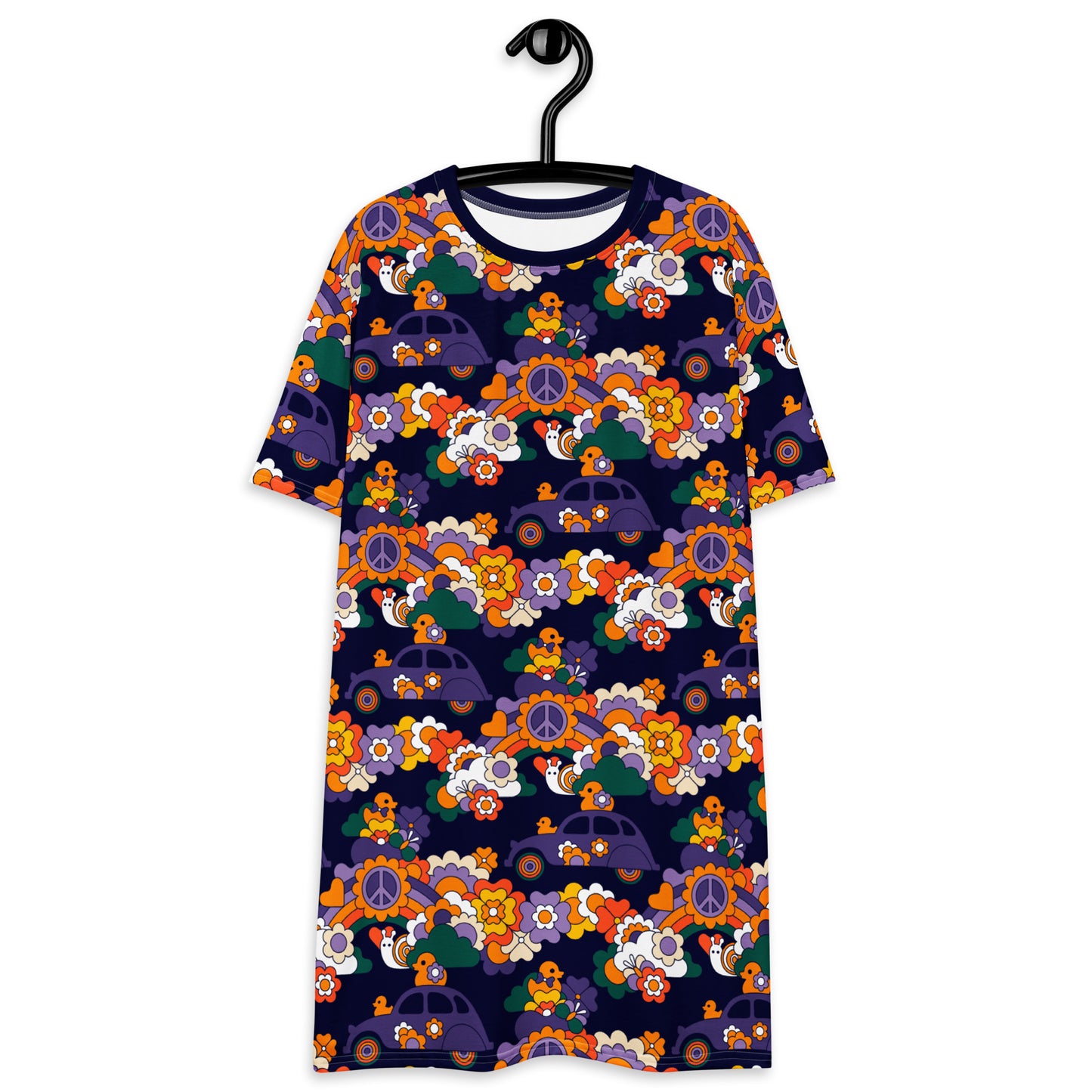 T-shirt dress - DUCKS AND PEACE purple - Hippie roadtrip print 6XL