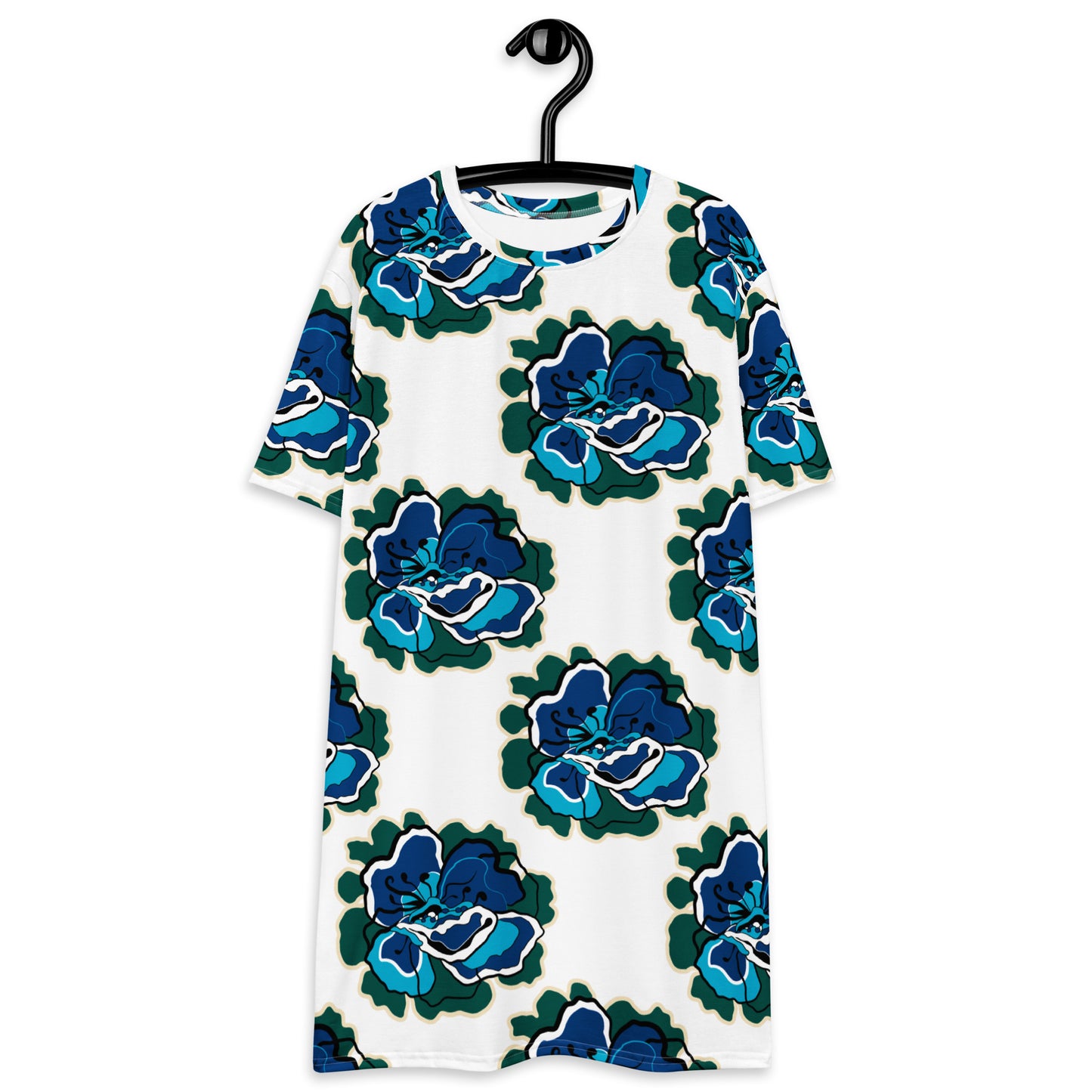 T-shirt dress - POPPY PARADE blue white - Bold poppy print 6XL