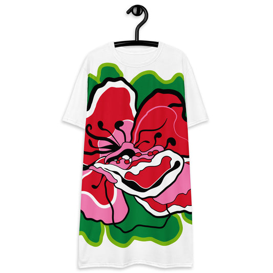 T-shirt dress - POPPY PARADE red white L - Bold poppy print 6XL