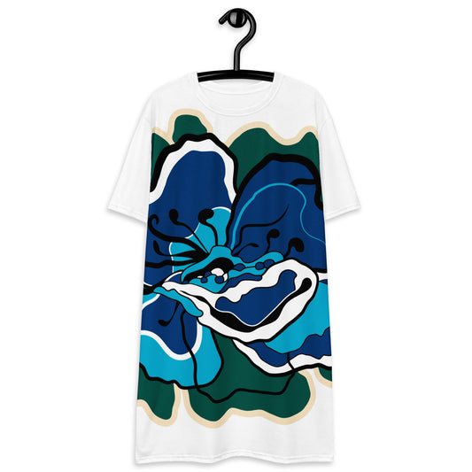 T-shirt dress - POPPY PARADE blue white L - Bold poppy print 6XL