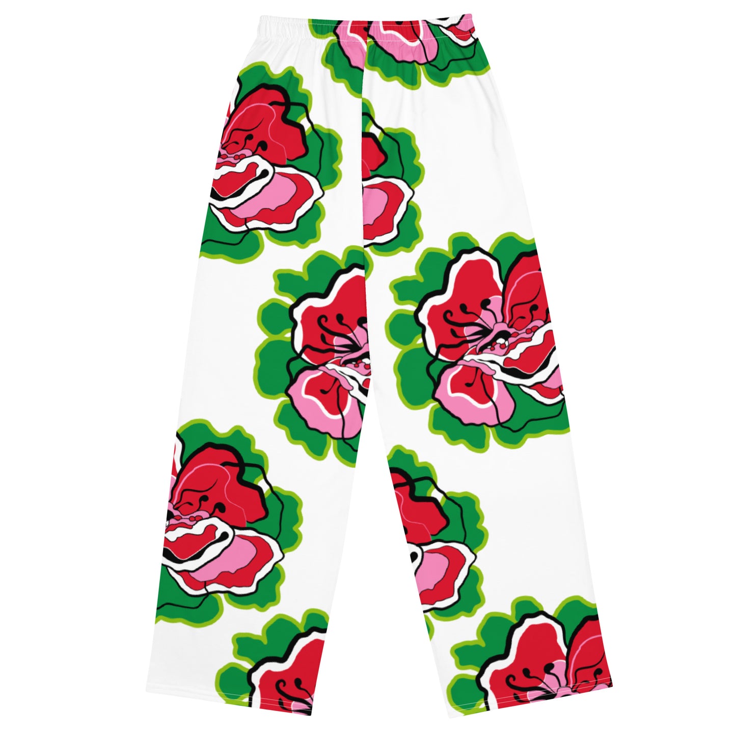 Pants - POPPY PARADE red white - Bold poppy print