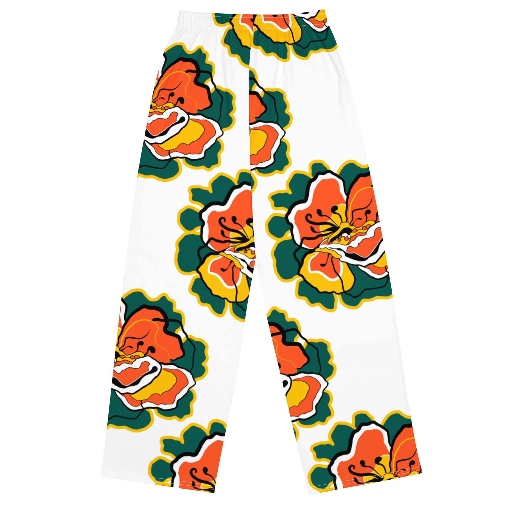 Pants - POPPY PARADE retro white - Bold poppy print