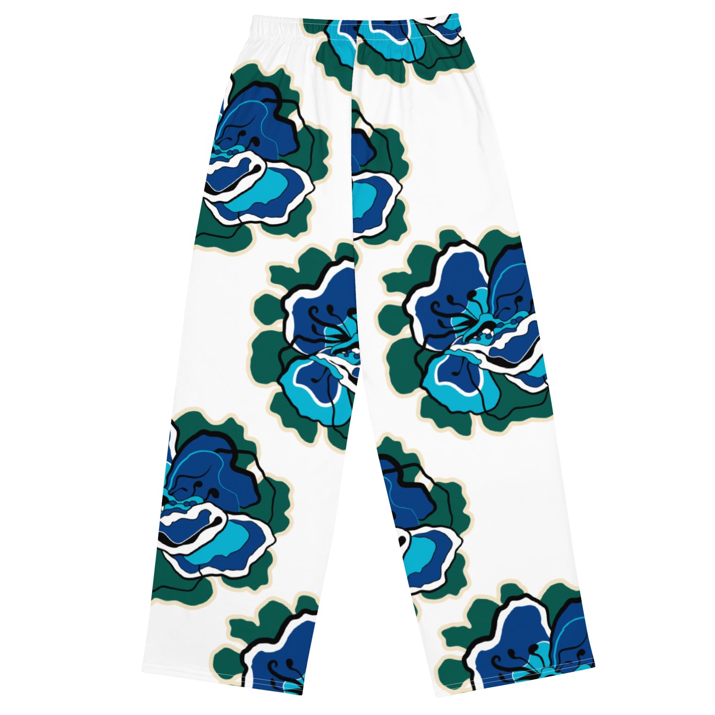 Pants - POPPY PARADE blue white - Bold poppy print