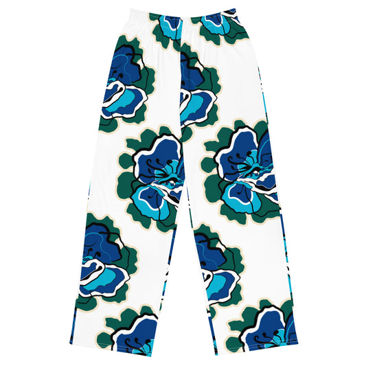 Pants - POPPY PARADE blue white - Bold poppy print 6XL