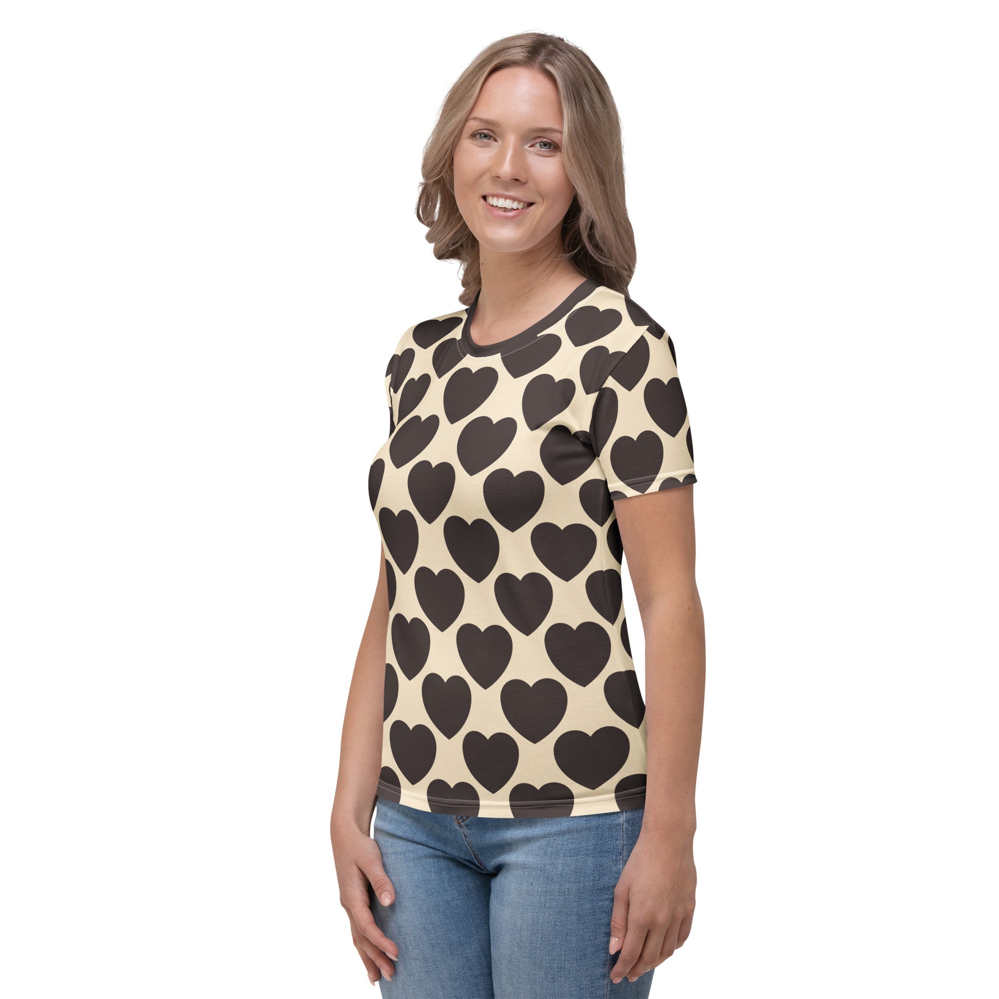 Woman's T-Shirt - ELLIE LOVE brown - Bold Heart Print
