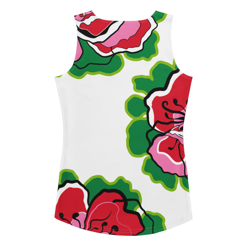 Tank top - POPPY PARADE red white - Bold poppy print