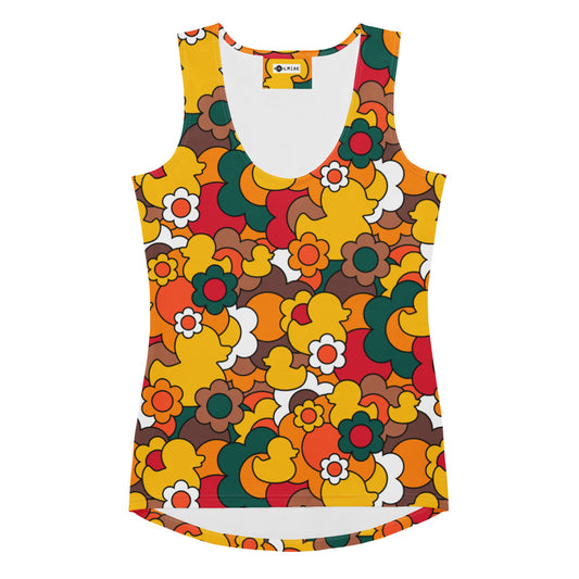 Tank top - DUCK PARADISE retro - Flower ducks print XL