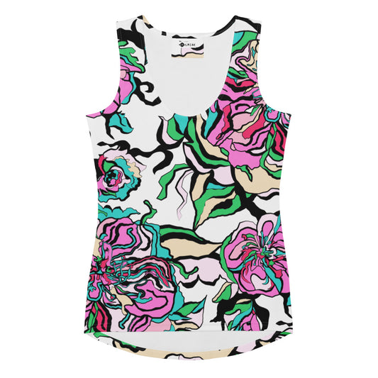 Tank top - BLOOM RIOT pink white - Edgy floral print XL