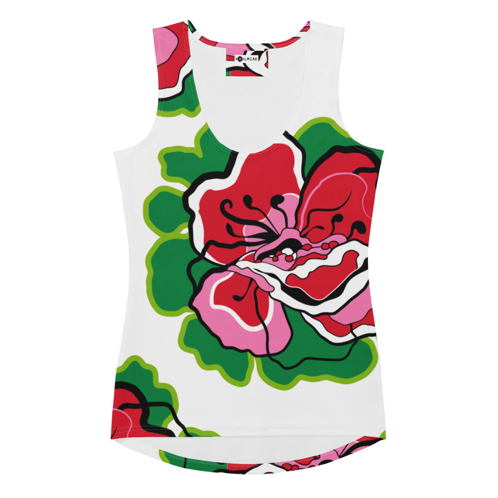 Tank top - POPPY PARADE red white - Bold poppy print XL