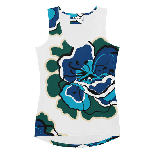 Tank top - POPPY PARADE blue white - Bold poppy print XL