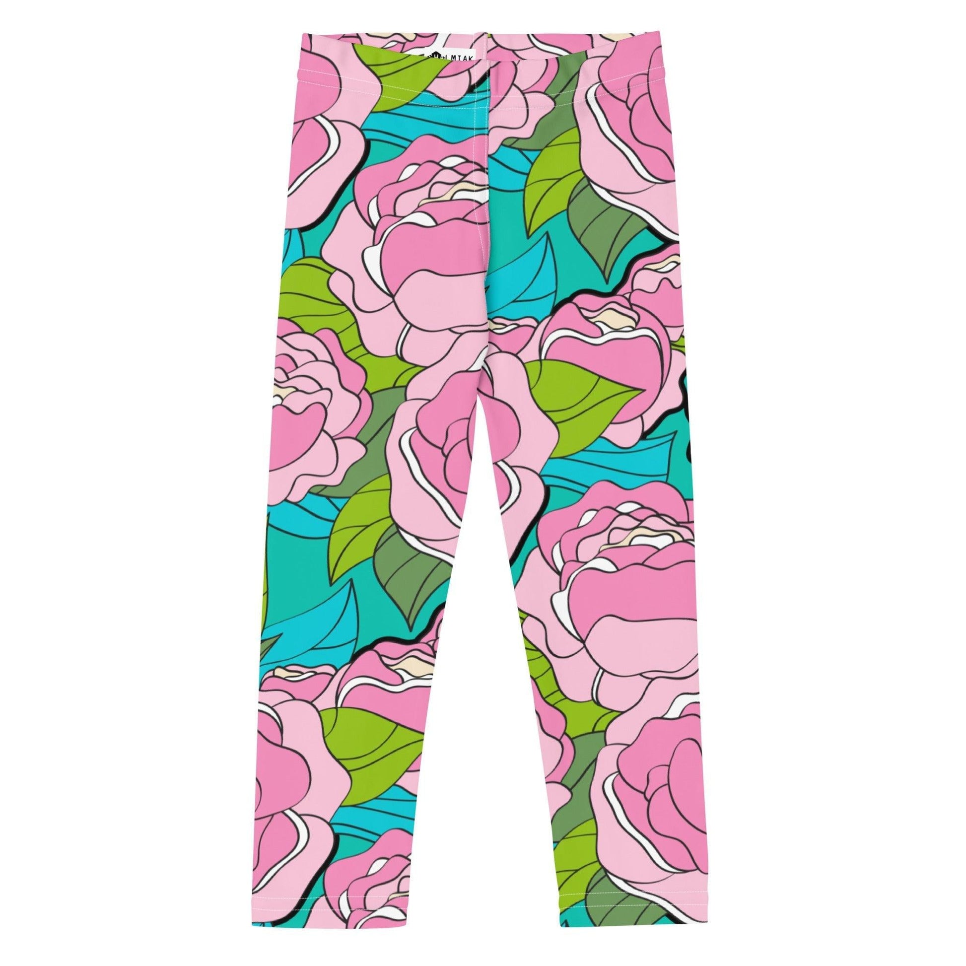 Kids' Leggings -2- BE MY ONLY pink turquoise - Bold Pink Peonies Print